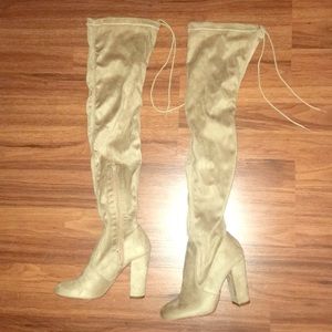 Tan suede thigh high boots